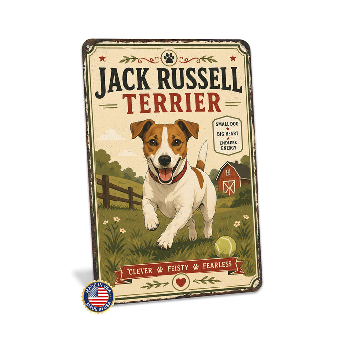 Jack Russell Terrier metal sign with vintage breed portrait style Jack Russell Terrier