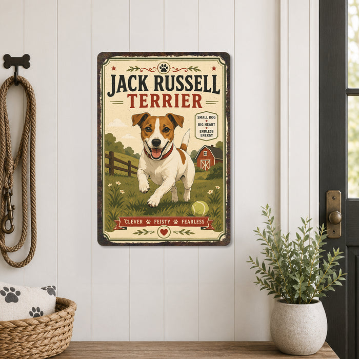 Jack Russell Terrier metal sign with vintage breed portrait style Jack Russell Terrier