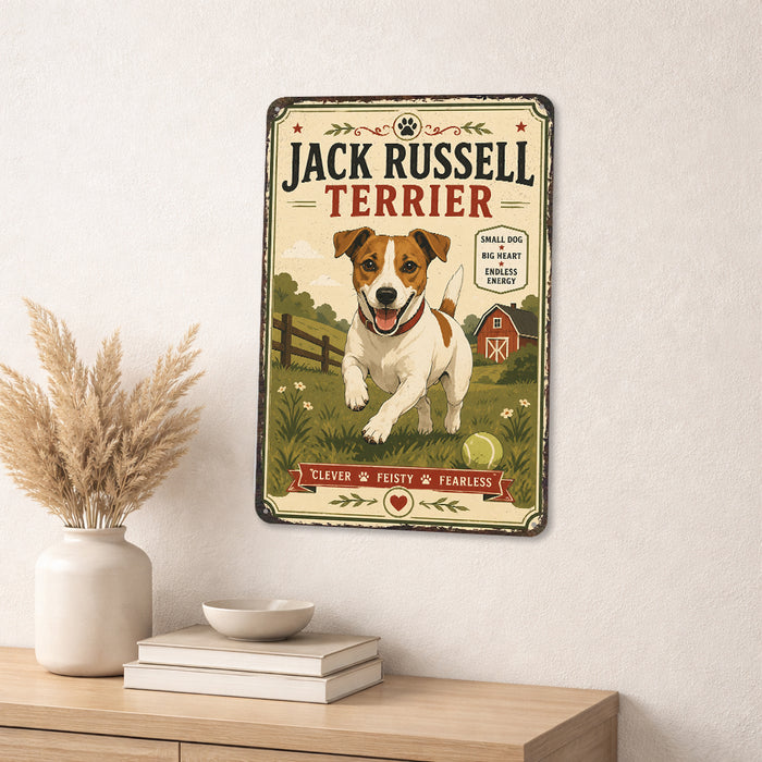 Jack Russell Terrier metal sign with vintage breed portrait style Jack Russell Terrier