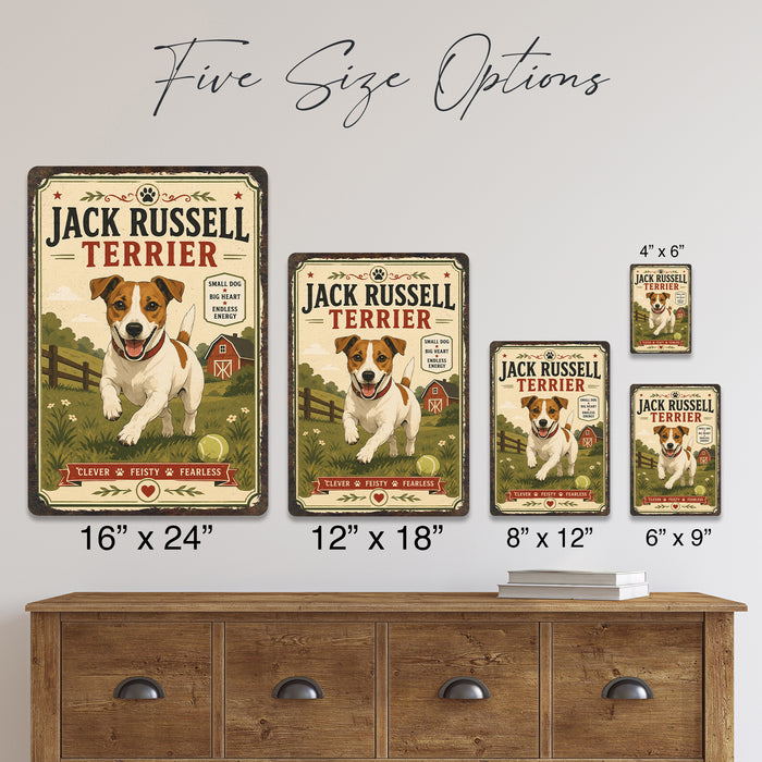 Jack Russell Terrier metal sign with vintage breed portrait style Jack Russell Terrier