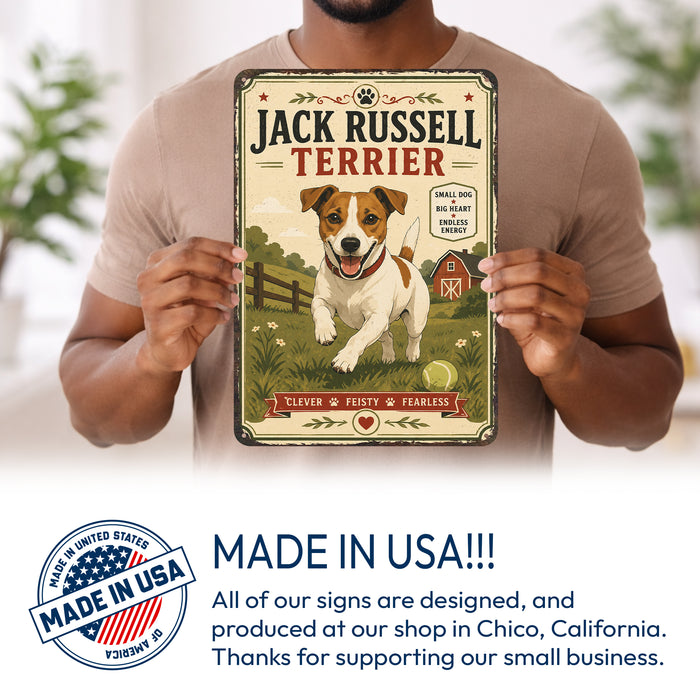 Jack Russell Terrier metal sign with vintage breed portrait style Jack Russell Terrier
