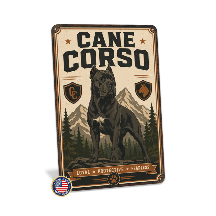 Cane Corso metal sign with vintage breed portrait style Cane Corso