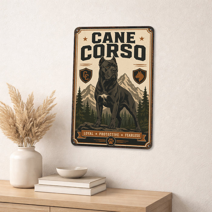 Cane Corso metal sign with vintage breed portrait style Cane Corso