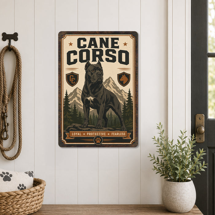 Cane Corso metal sign with vintage breed portrait style Cane Corso