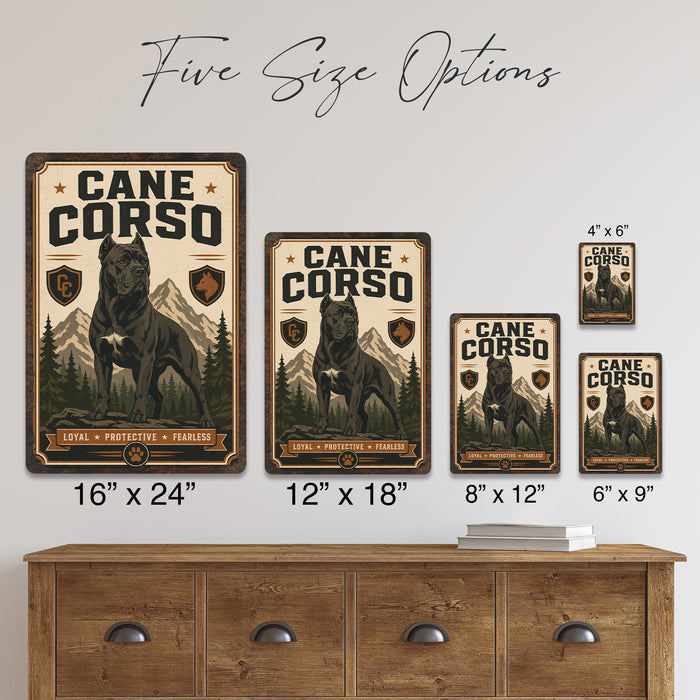 Cane Corso metal sign with vintage breed portrait style Cane Corso
