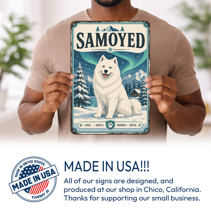 Samoyed metal sign with vintage breed portrait style Samoyed
