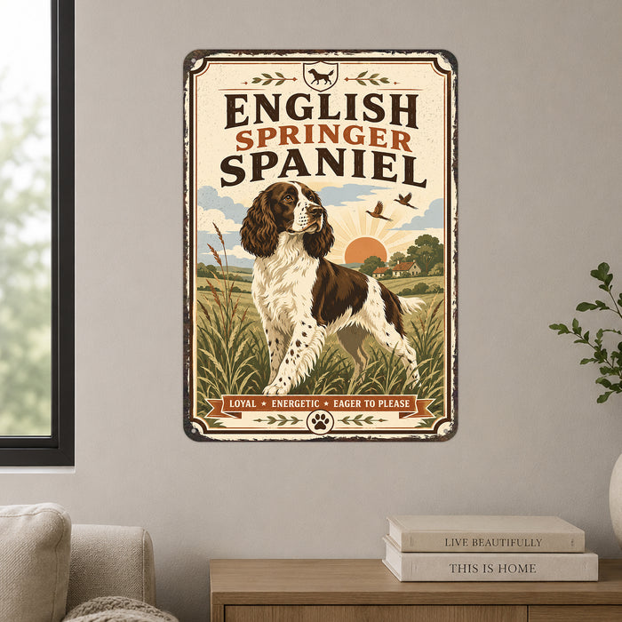 English Springer Spaniel metal sign with vintage breed portrait style English Springer Spaniel