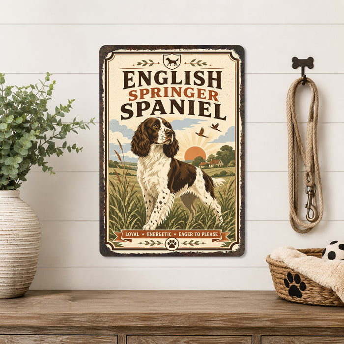 English Springer Spaniel metal sign with vintage breed portrait style English Springer Spaniel
