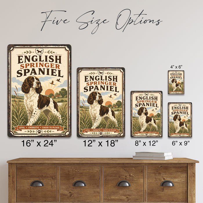 English Springer Spaniel metal sign with vintage breed portrait style English Springer Spaniel