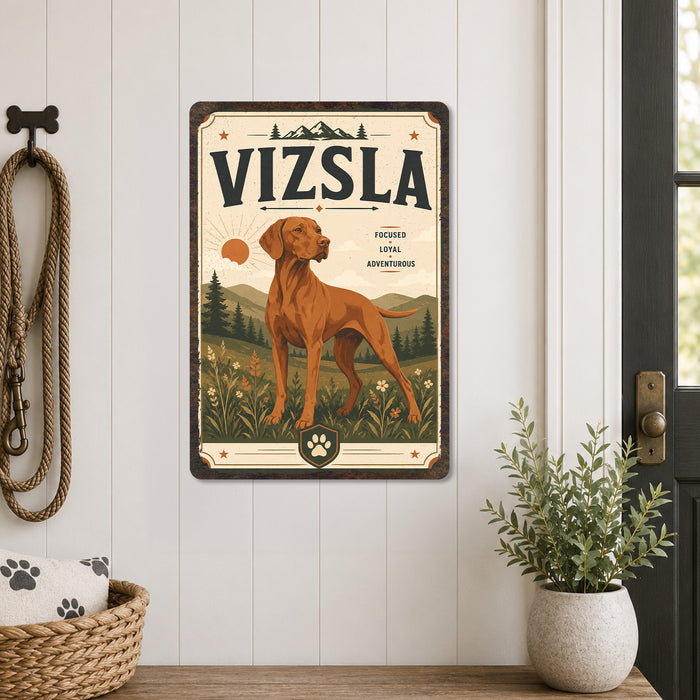 Vizsla metal sign with vintage breed portrait style Vizsla