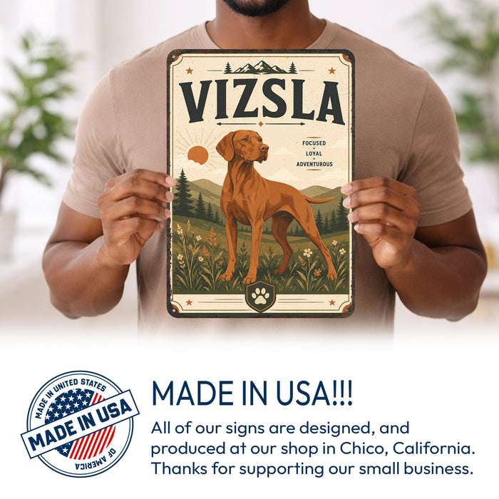Vizsla metal sign with vintage breed portrait style Vizsla