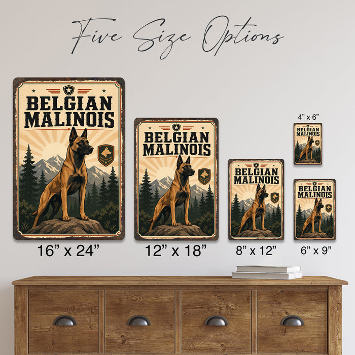 Belgian Malinois metal sign with vintage breed portrait style Belgian Malinois