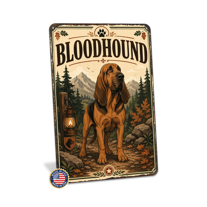 Bloodhound metal sign with vintage breed portrait style Bloodhound