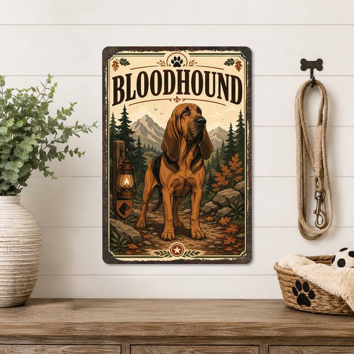 Bloodhound metal sign with vintage breed portrait style Bloodhound