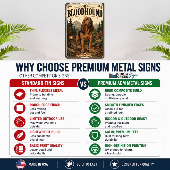 Bloodhound metal sign with vintage breed portrait style Bloodhound