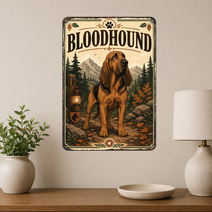 Bloodhound metal sign with vintage breed portrait style Bloodhound