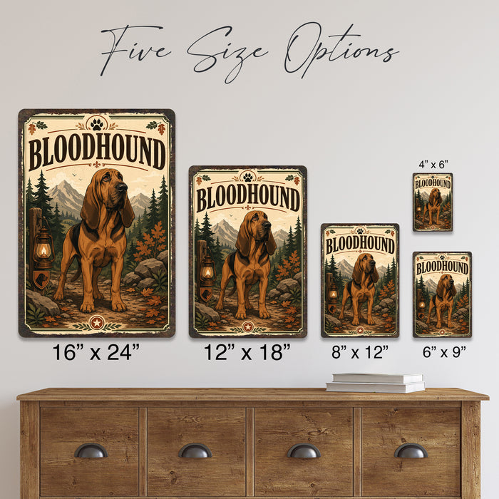 Bloodhound metal sign with vintage breed portrait style Bloodhound