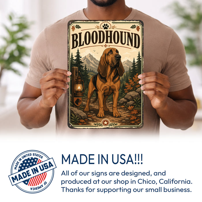 Bloodhound metal sign with vintage breed portrait style Bloodhound