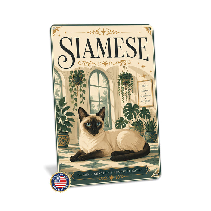 Siamese Cat metal sign with vintage breed portrait style Siamese Cat