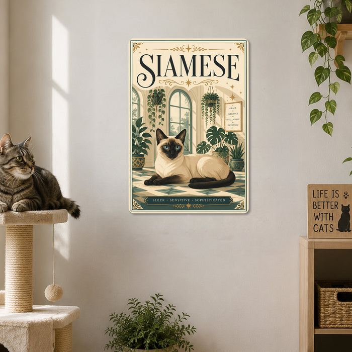 Siamese Cat metal sign with vintage breed portrait style Siamese Cat