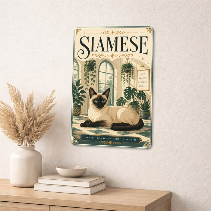 Siamese Cat metal sign with vintage breed portrait style Siamese Cat
