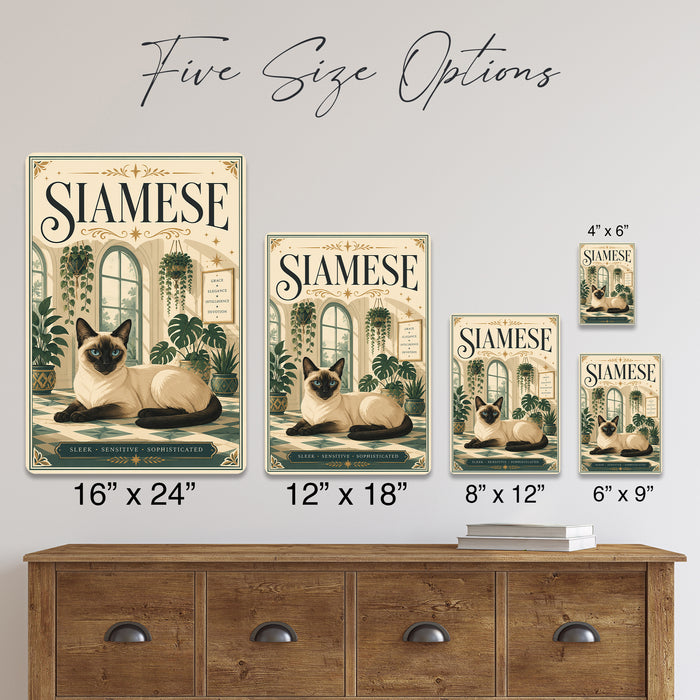 Siamese Cat metal sign with vintage breed portrait style Siamese Cat