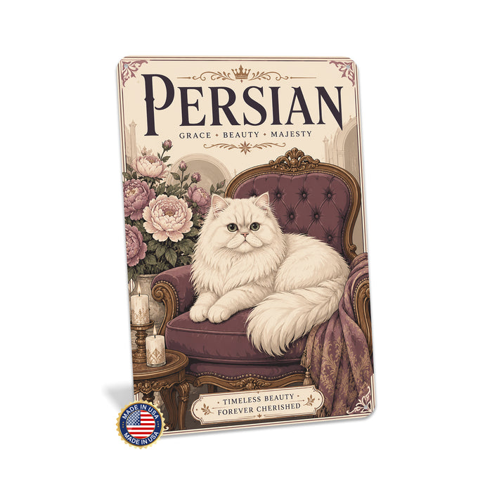 Persian Cat metal sign with vintage breed portrait style Persian Cat
