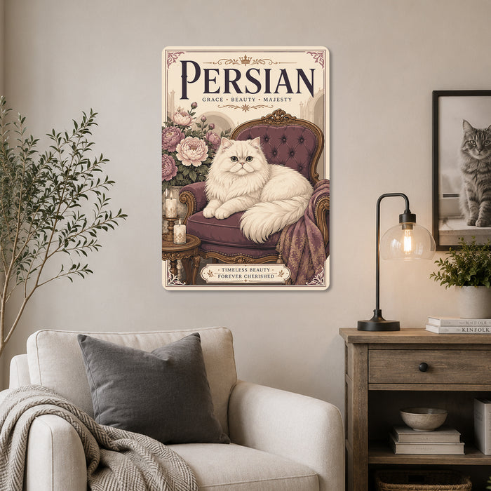 Persian Cat metal sign with vintage breed portrait style Persian Cat