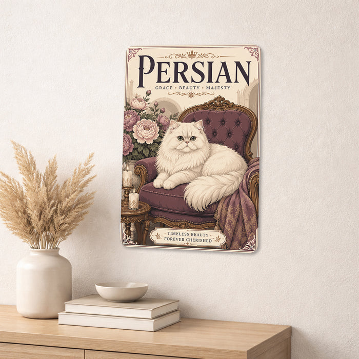 Persian Cat metal sign with vintage breed portrait style Persian Cat