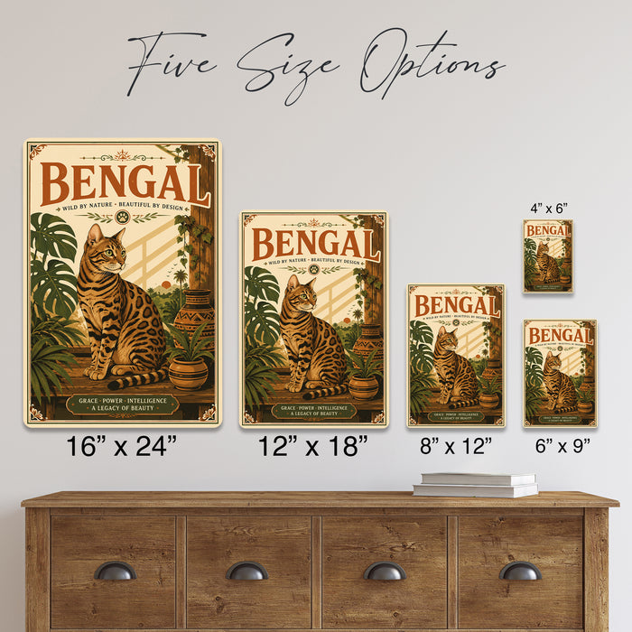 Bengal Cat metal sign with vintage breed portrait style Bengal Cat