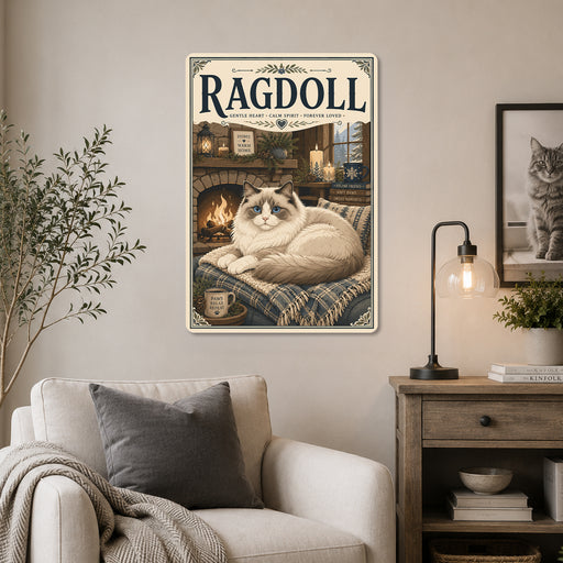 Ragdoll Cat metal sign with vintage breed portrait style Ragdoll Cat