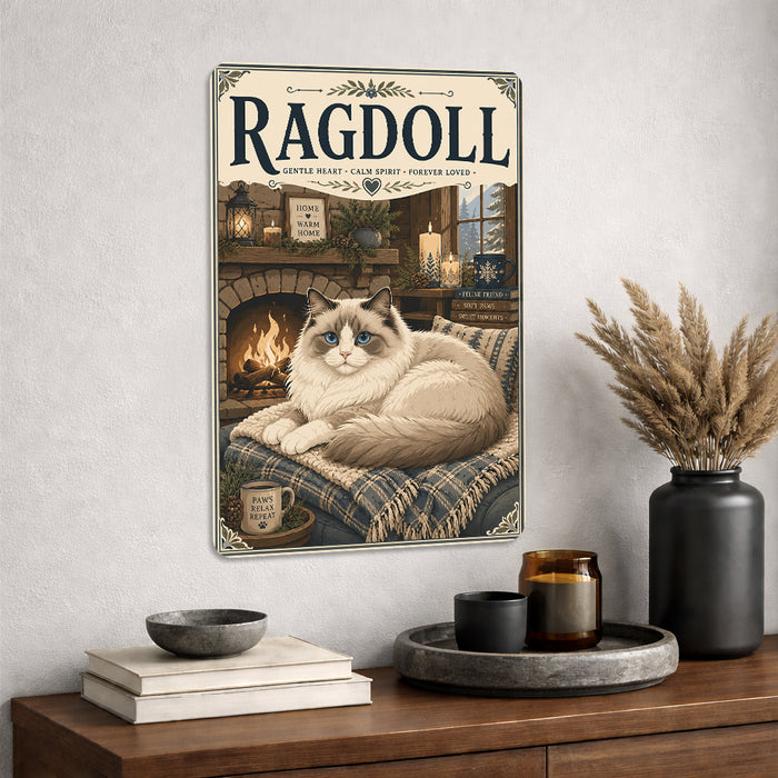 Ragdoll Cat metal sign with vintage breed portrait style Ragdoll Cat