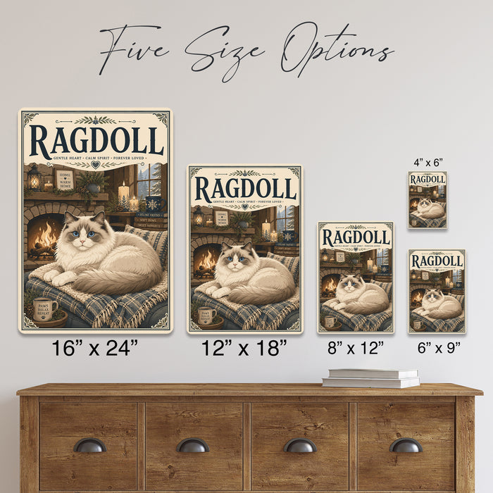 Ragdoll Cat metal sign with vintage breed portrait style Ragdoll Cat