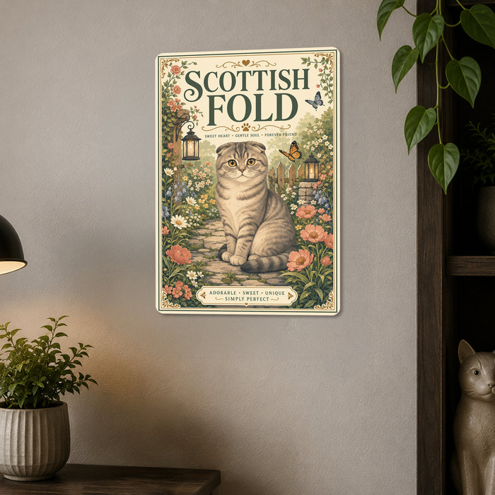 Scottish Fold metal sign with vintage breed portrait style Scottish Fold