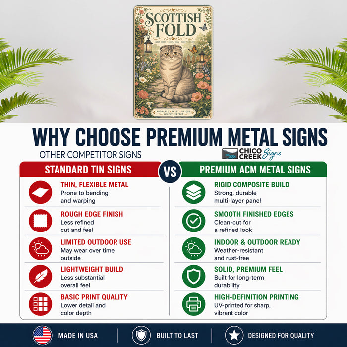 Scottish Fold metal sign with vintage breed portrait style Scottish Fold