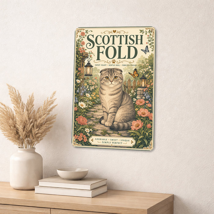 Scottish Fold metal sign with vintage breed portrait style Scottish Fold
