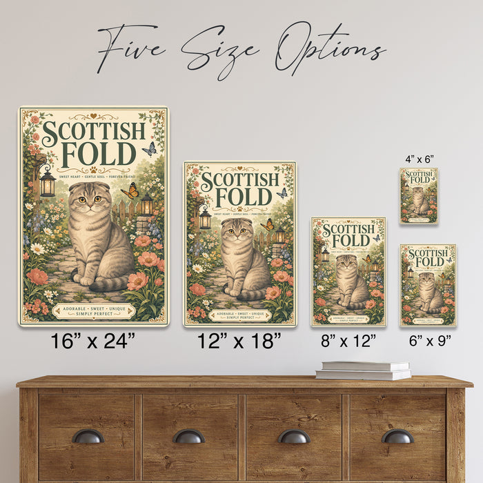 Scottish Fold metal sign with vintage breed portrait style Scottish Fold