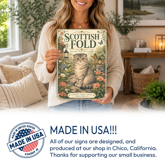 Scottish Fold metal sign with vintage breed portrait style Scottish Fold