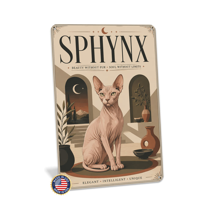 Sphynx Cat metal sign with vintage breed portrait style Sphynx Cat