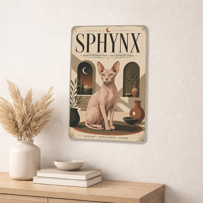 Sphynx Cat metal sign with vintage breed portrait style Sphynx Cat