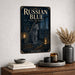 Russian Blue metal sign with vintage breed portrait style Russian Blue