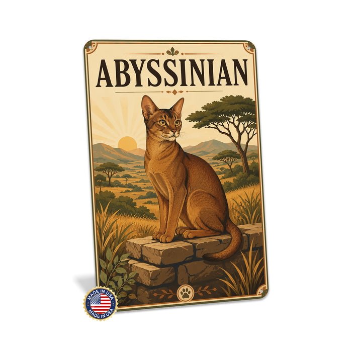 Abyssinian Cat metal sign with vintage breed portrait style Abyssinian Cat