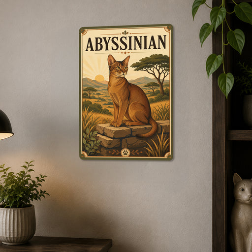 Abyssinian Cat metal sign with vintage breed portrait style Abyssinian Cat