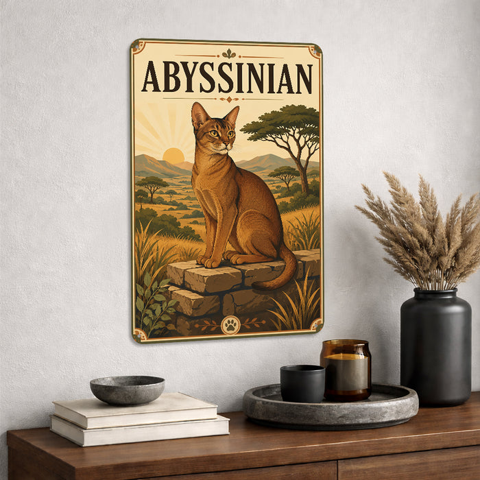 Abyssinian Cat metal sign with vintage breed portrait style Abyssinian Cat