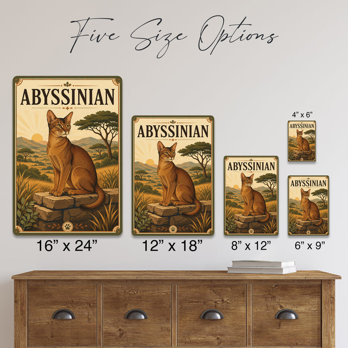 Abyssinian Cat metal sign with vintage breed portrait style Abyssinian Cat