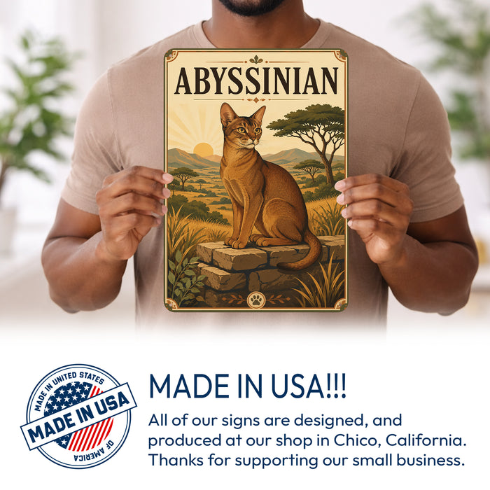 Abyssinian Cat metal sign with vintage breed portrait style Abyssinian Cat
