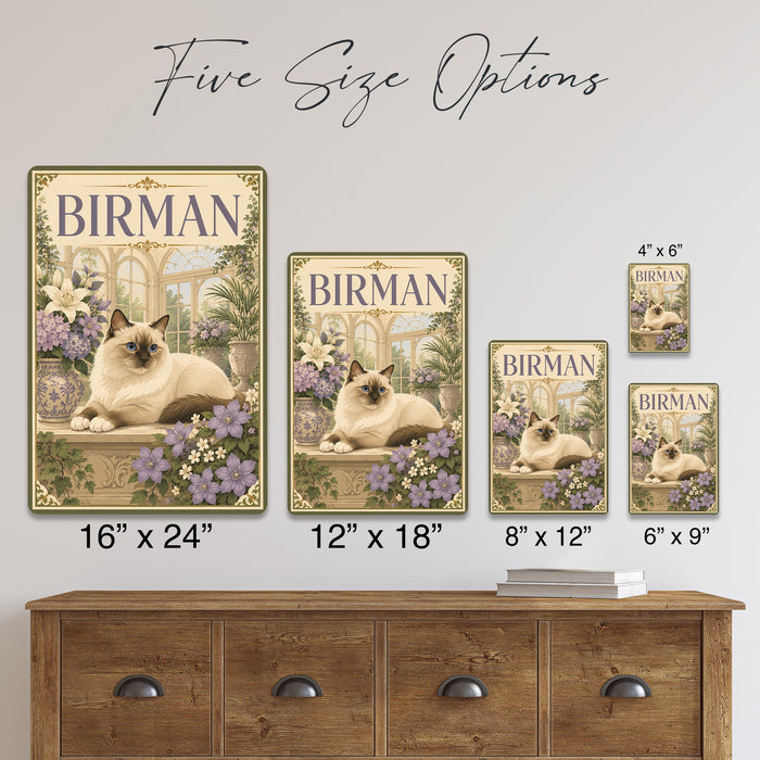 Birman Cat metal sign with vintage breed portrait style Birman Cat