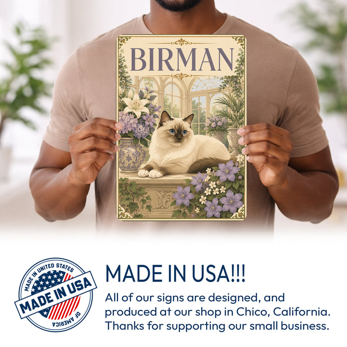 Birman Cat metal sign with vintage breed portrait style Birman Cat