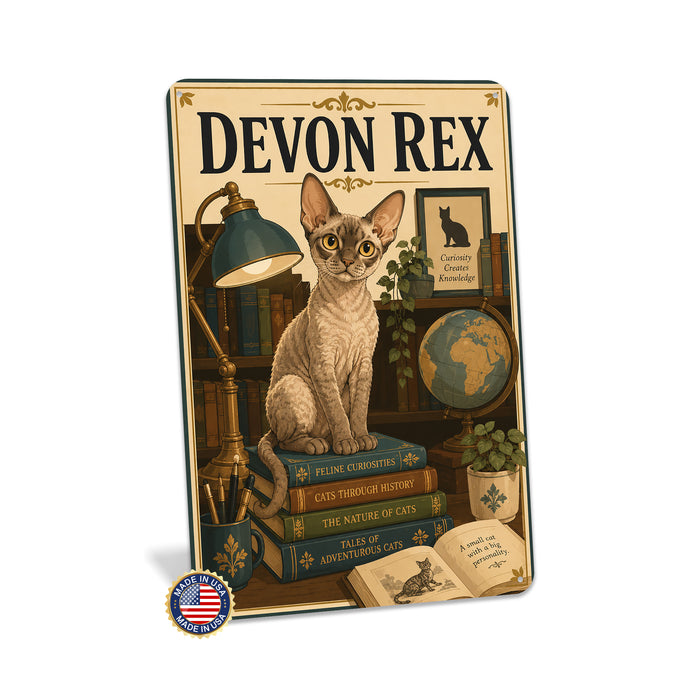 Devon Rex metal sign with vintage breed portrait style Devon Rex