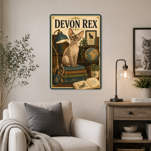 Devon Rex metal sign with vintage breed portrait style Devon Rex